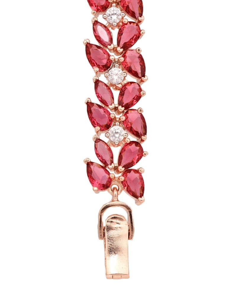 Rose Gold Plated Leaf Design Pink Ruby studded Designer Tennis Bracelet For Her view 7