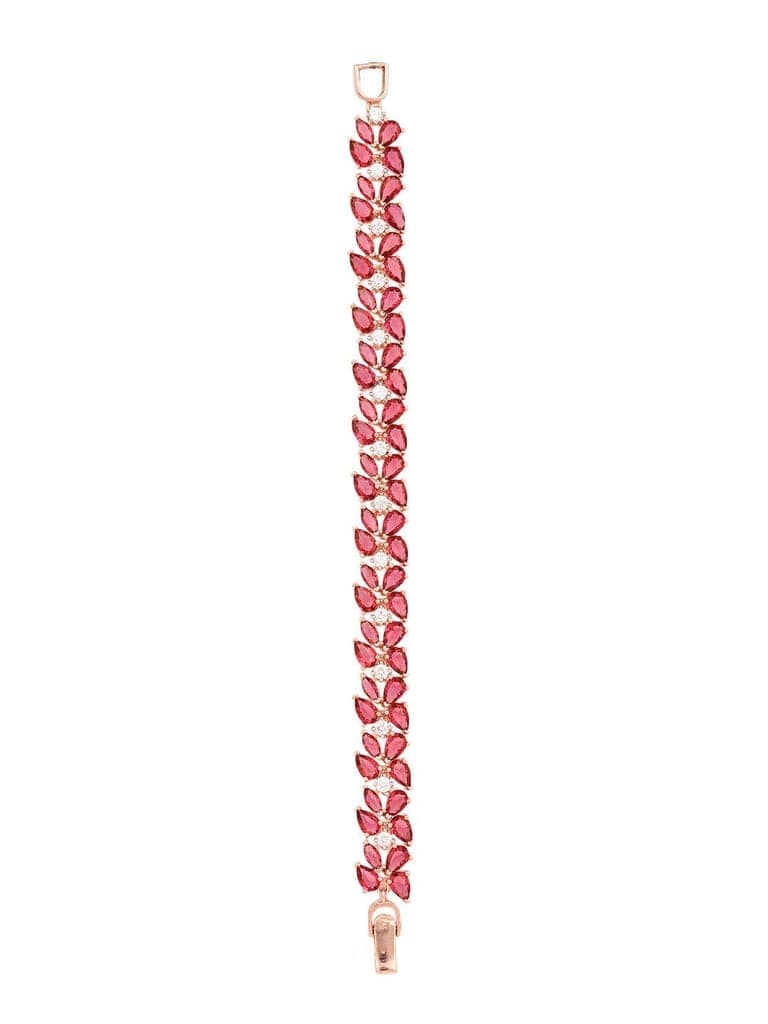Rose Gold Plated Leaf Design Pink Ruby studded Designer Tennis Bracelet For Her view 8