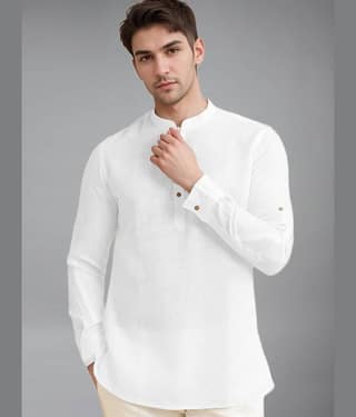 BHUVIKOO Cotton Blend Plain Shirt Style Kurta For Men ( Brown )