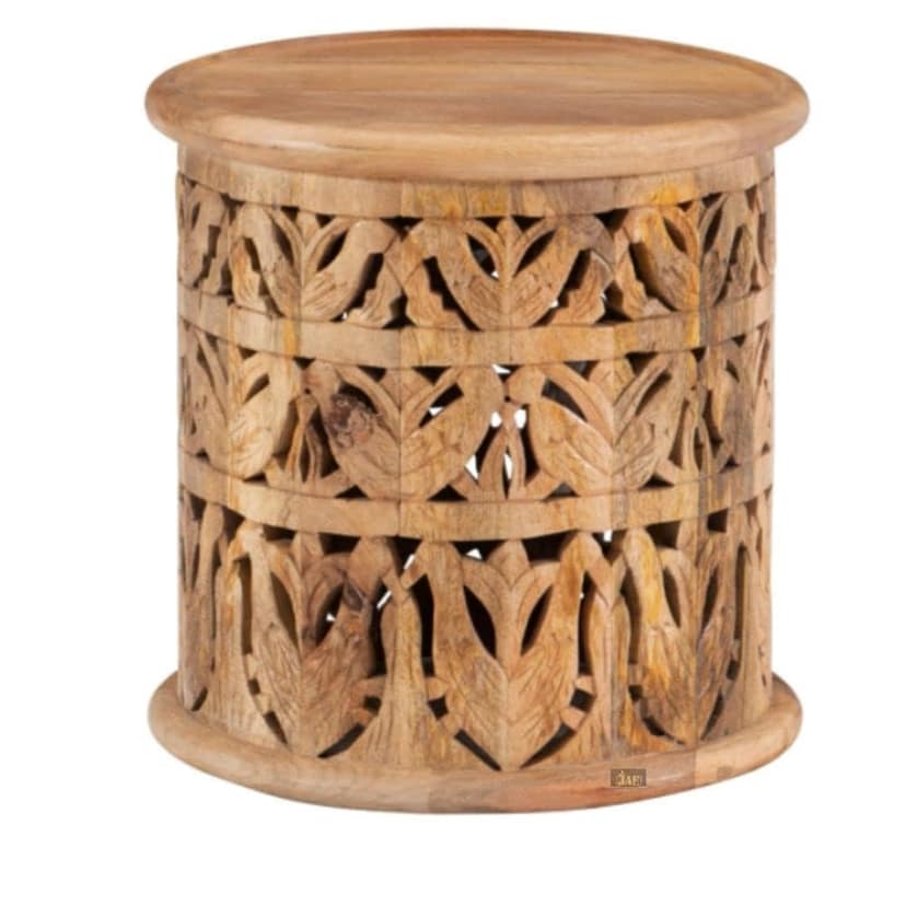 Aaradhya Creations - Carved Sofa Side Table | Wooden End Table for Bedroom | Side Table for Living Room | Round Side - End Table (Brown) view 2