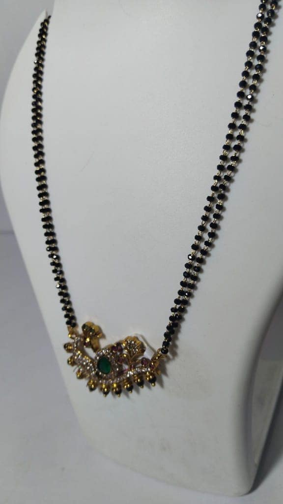 Black Beads Chain with Gold Peacock Pendant view 3