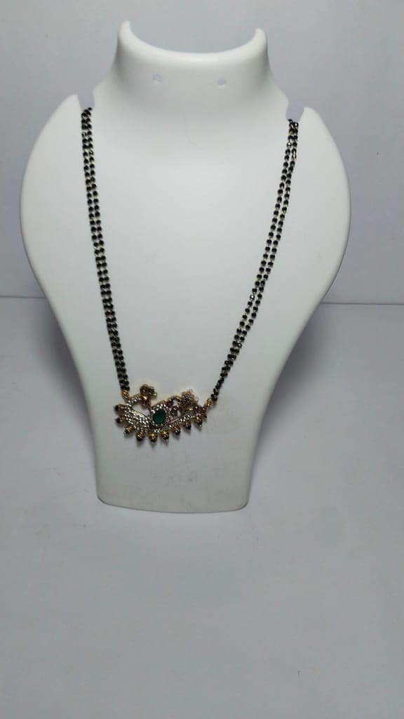 Black Beads Chain with Gold Peacock Pendant view 4