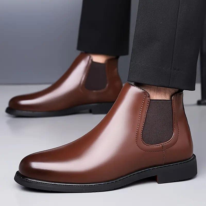 WUGO:: Latest Stylish Men Solid Faux Leather Brown Chelsea Boots | Stylish Slip-On Casual & Formal Boots For Men's & Boys (Free Home Delivery) view 4