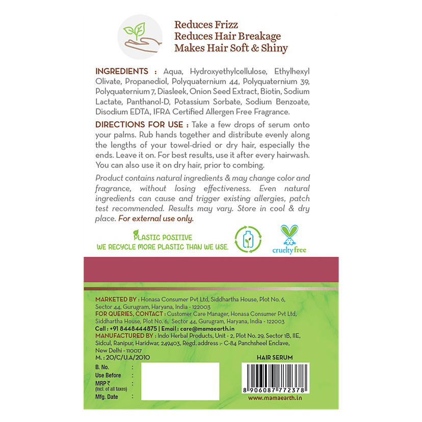 Mamaearth Onion Hair Serum - For Strong Frizz-Free Hair, Paraben & Silicone Free, 100 Ml view 2