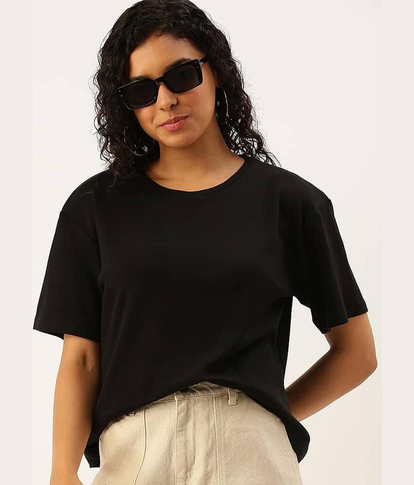 Bene Kleed Women Cotton Solid Oversized Fit Round Neck T-Shirt ( Green )