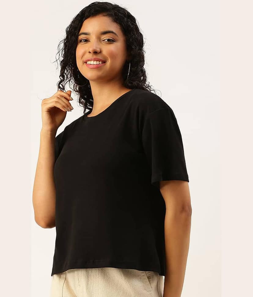 Bene Kleed Women Cotton Solid Oversized Fit Round Neck T-Shirt ( Green ) view 4