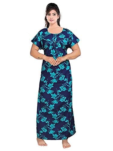 VALENCIA SLEEPWEAR Women's Pure Cotton Printed Maxi Nighty with Pocket Nightdress Night Suit Gown for Women and Girls Nightwear Female for Regular Use Nightgown Free Size