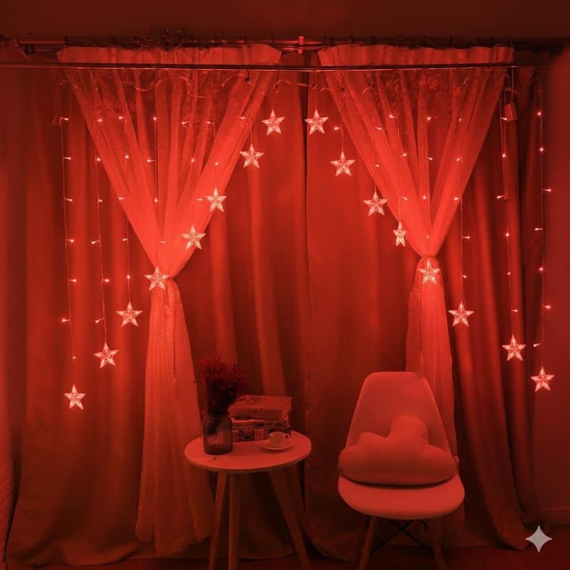 GLOWSERIE Red Star Hanging LED Fairy Lights for Wall, Window, Bedroom, Wedding & Holiday Decorative Lighting