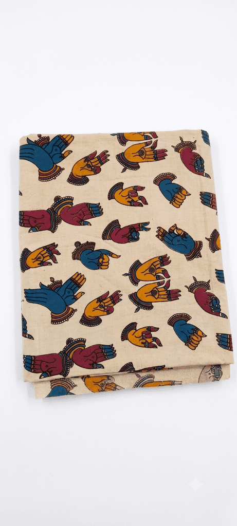 KALAMKARI MATERIAL CREAM /OFFWHITE COLOUR WITH TRIBAL PAINTING DESIGN (1 MTR)