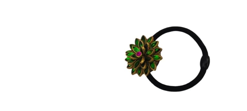 Oxidized Gold Plated Green Meenakari Kempu Flower Ring for Women view 2