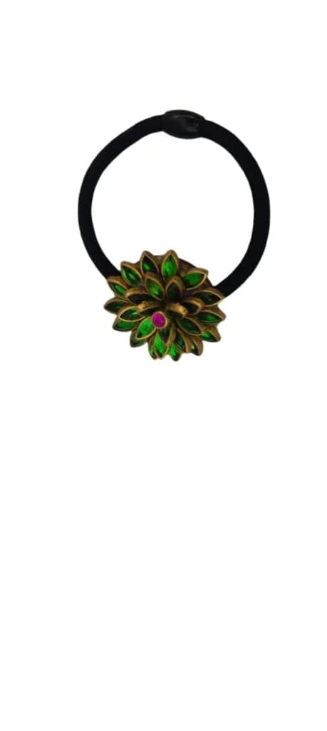 Oxidized Gold Plated Green Meenakari Kempu Flower Ring for Women view 3