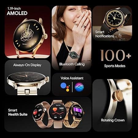 Fire-Boltt Glitz Women Smart Watch with 1.19” AMOLED Display, Bluetooth Calling, Rotating Crown, Always On Display, 1000 Nits Brightness, IP68 Waterproof (Sand Beige) view 3