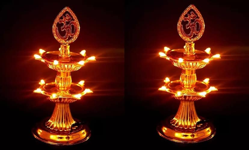 Dev Bhakti Two Layer 14 Led Electric Diya Set of 2 Plastic (Pack of 2) Table Diya Set (Height: 7 inch)