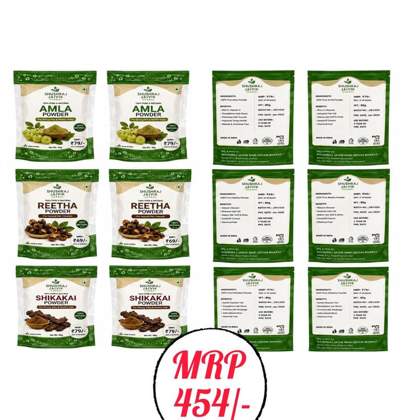 SHUSHRAJ JAIVIK Signature Haircare Combo Pack – Amla, Reetha & Shikakai Powder | 100% Pure & Natural Herbal Hair Care | For Strong, Shiny & Healthy Hair | 80g Each view 3