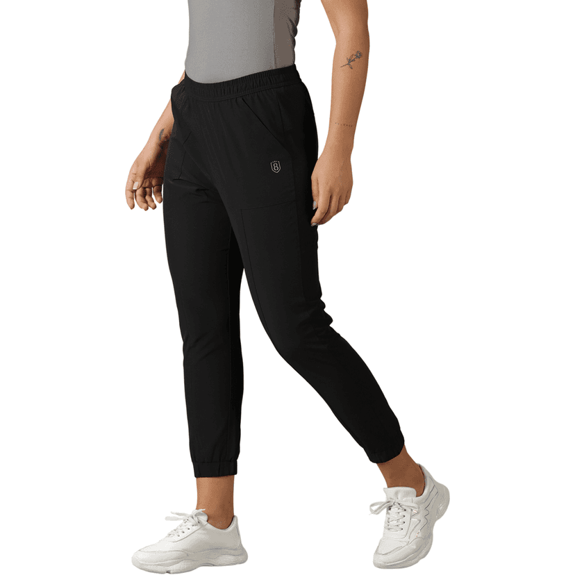 DOMIN8 Women's Elastic waist Solid Training Black Track Pants with Pockets view 4