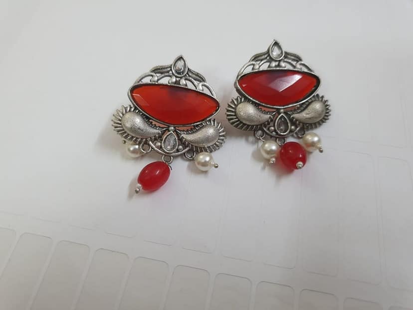 German Silver Oxidized Beautiful Earrings view 2