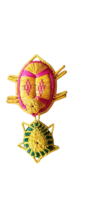 Handcrafted Turtle Design Sikki Grass Storage Box - Eco-Friendly Pink with Yellow and Green Patterns - Ideal for Organizing Small Items - Decorative Home Decor Piece