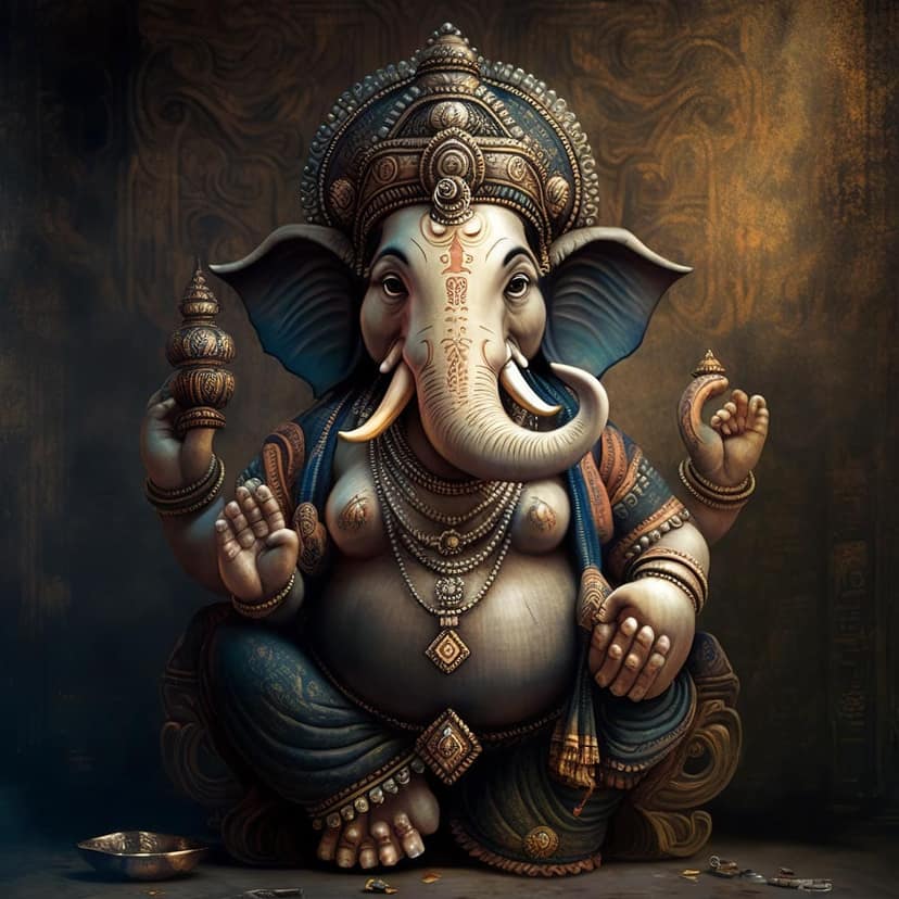 EXQUISITELY HANDCRAFTED LORD GANESHA 24in X 24in WITH BLACK FRAME view 2