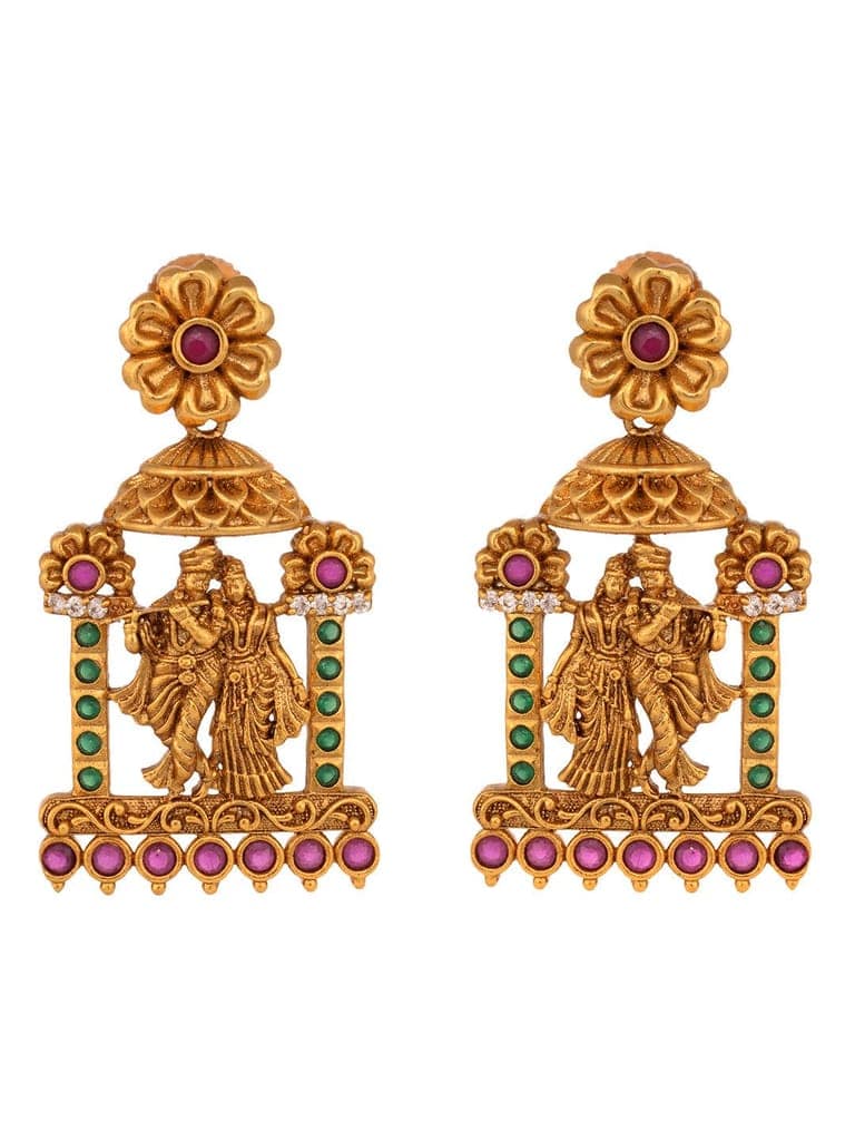 GoldPlated Green AD Studded Radha Krishna Temple Jewellery Set view 4