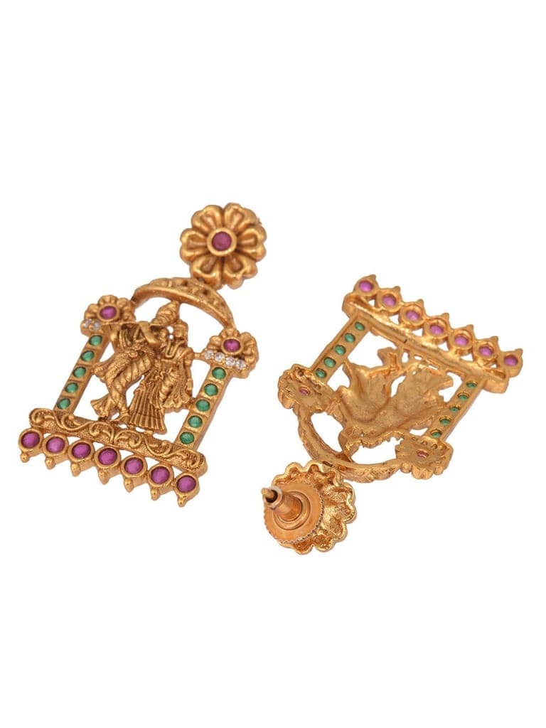 GoldPlated Green AD Studded Radha Krishna Temple Jewellery Set view 5