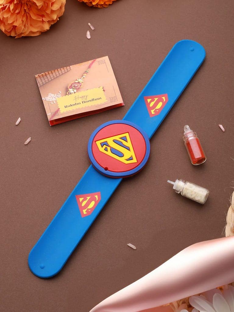 Superman Wrist Slap Band Kids Toy Rakhi With Roli Chawal view 2