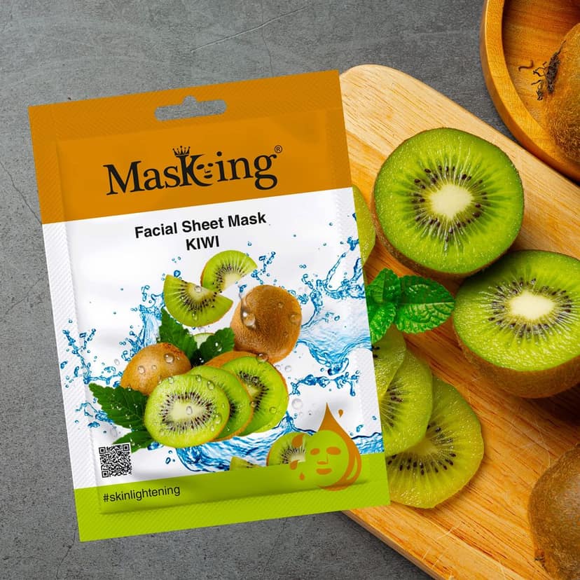 MasKing Beauty Facial Sheet Mask with Real Extract of Pomegranate, Kiwi, Avocado, Potato & Green Tea for Skin Regenerate, Lightening, Nourishing,Glowing & Hydrating for Women & Men, 100ml (Combo Of 5) view 3