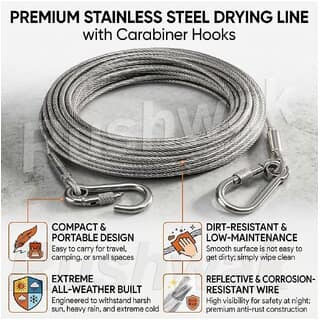 Heavy Gauge Clothes Drying Wire with Rust Resistant Silver Finish and Wall Fittings view 3