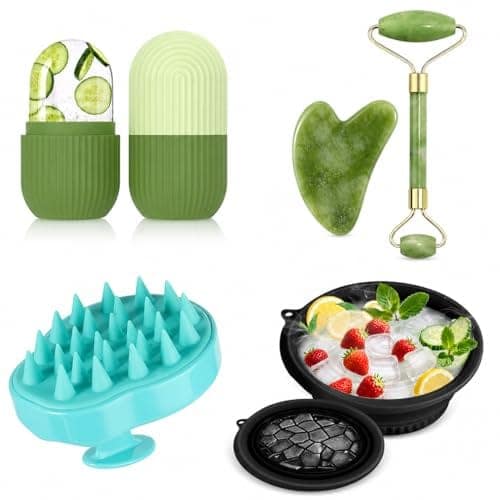 VEDORA 4 in 1 Skincare Combo Kit for Men & Women | Ice Roller + Ice Facial Bowl + Jade Roller & Gua Sha + Silicone Body Scrubber | Face & Body Care Set view 2