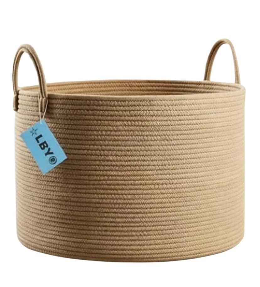 Generic Cotton Pack Of_1 14x12 Inch Laundry Storage Basket For Clothes (Beige)-PID66394