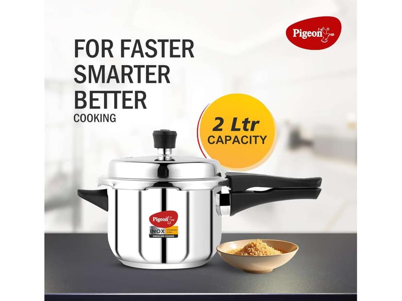 Pigeon Inox Stainless Steel Pressure Cooker Outer Lid, Induction Base, Silver - 2 Litre view 2