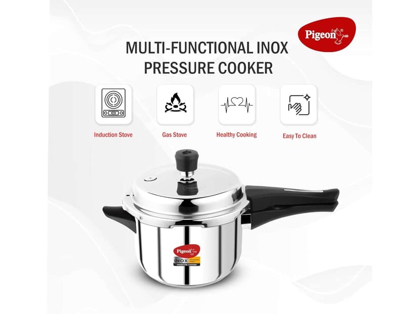 Pigeon Inox Stainless Steel Pressure Cooker Outer Lid, Induction Base, Silver - 2 Litre view 3