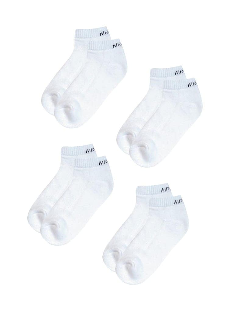 AirGarb Cushioned Low Ankle Socks for Men and Women Made with Cotton & Spandex Pack of 4 - LAP4W (Free Size) White