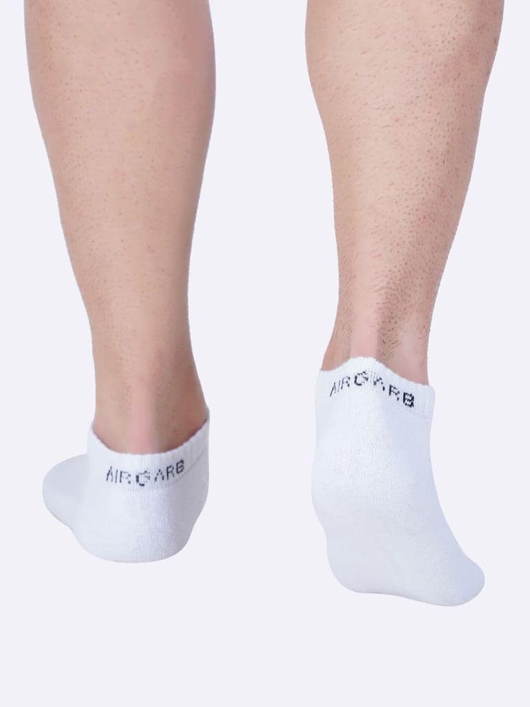 AirGarb Cushioned Low Ankle Socks for Men and Women Made with Cotton & Spandex Pack of 4 - LAP4W (Free Size) White view 5