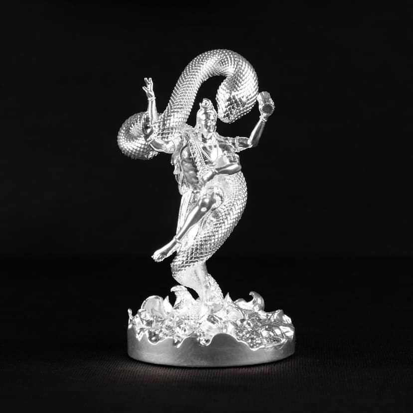 Artarium Silver Platted Mystical Shiva Mahadev Murti Shiva Statue for Car Dashboard Silver Gift Item, Statue Suitable to Store in Pooja Room,Office Pack of 1