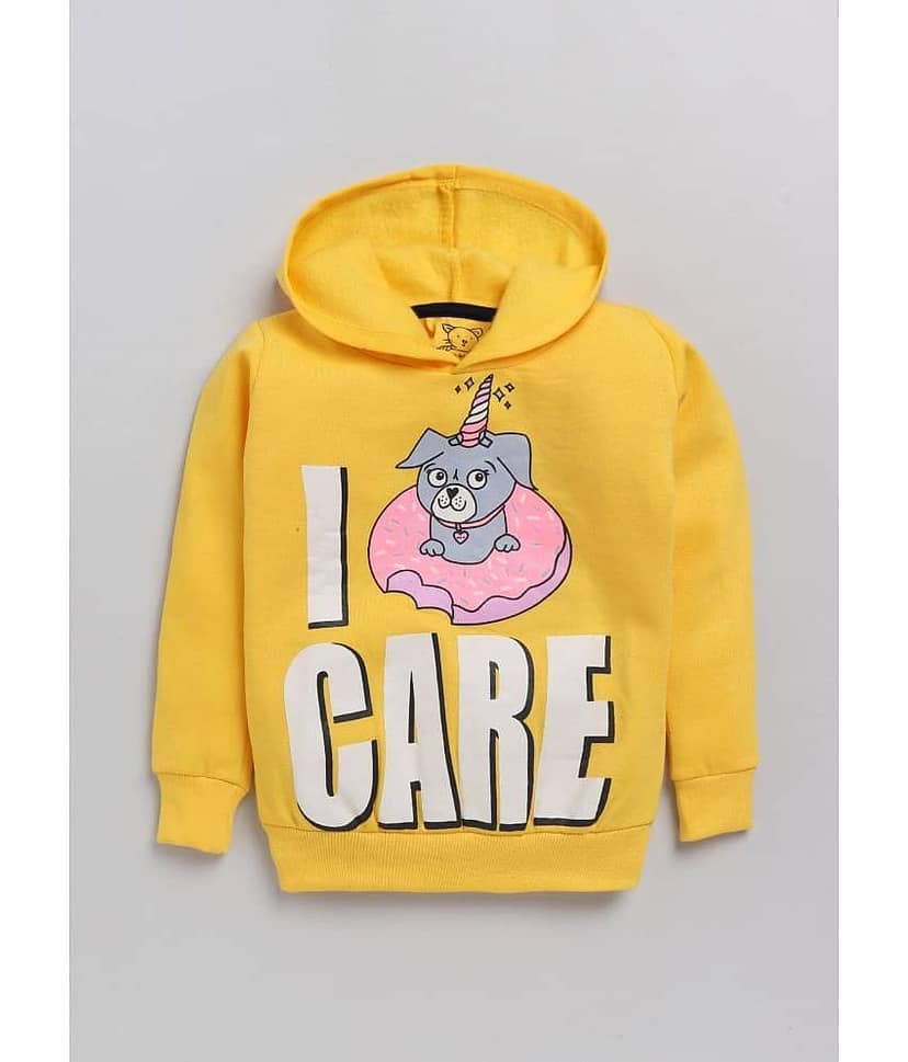 Lazy Shark Girls Yellow Printed Sweatshirts