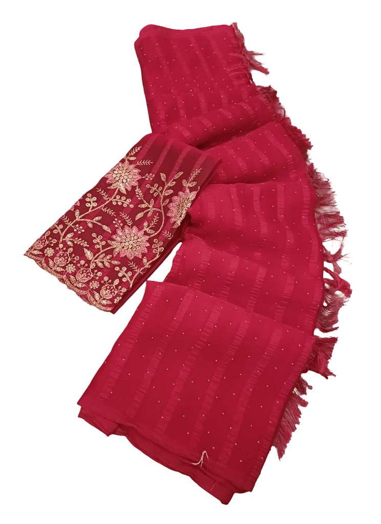 Elegant Red Embroidered Saree with Blouse Piece