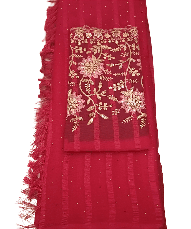 Elegant Red Embroidered Saree with Blouse Piece view 3
