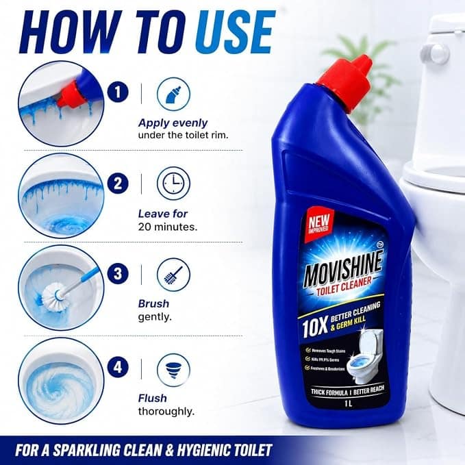 Toilet Cleaner Liquid 1L (Pack of 2) | Thick Formula Bathroom & Toilet Bowl Cleaner | Removes Tough Stains, Limescale & Odour | Kills 99.9% Germs | Deep Cleaning Toilet Cleaning Liquid view 3