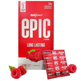 Epic Pleasure Raspberry (10s)Manforce Epic Pleasure Long Lasting Super Thin Raspberry Flavoured Premium Condoms with Disposable Pouch- 10 Counts