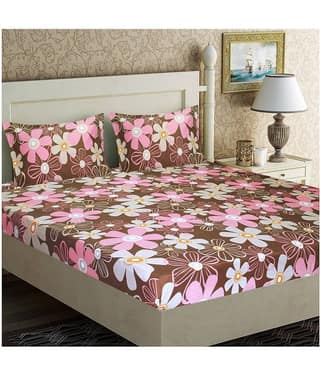 Home Candy Microfibre Double Size Bedsheet with 2 Pillow Covers - Brown