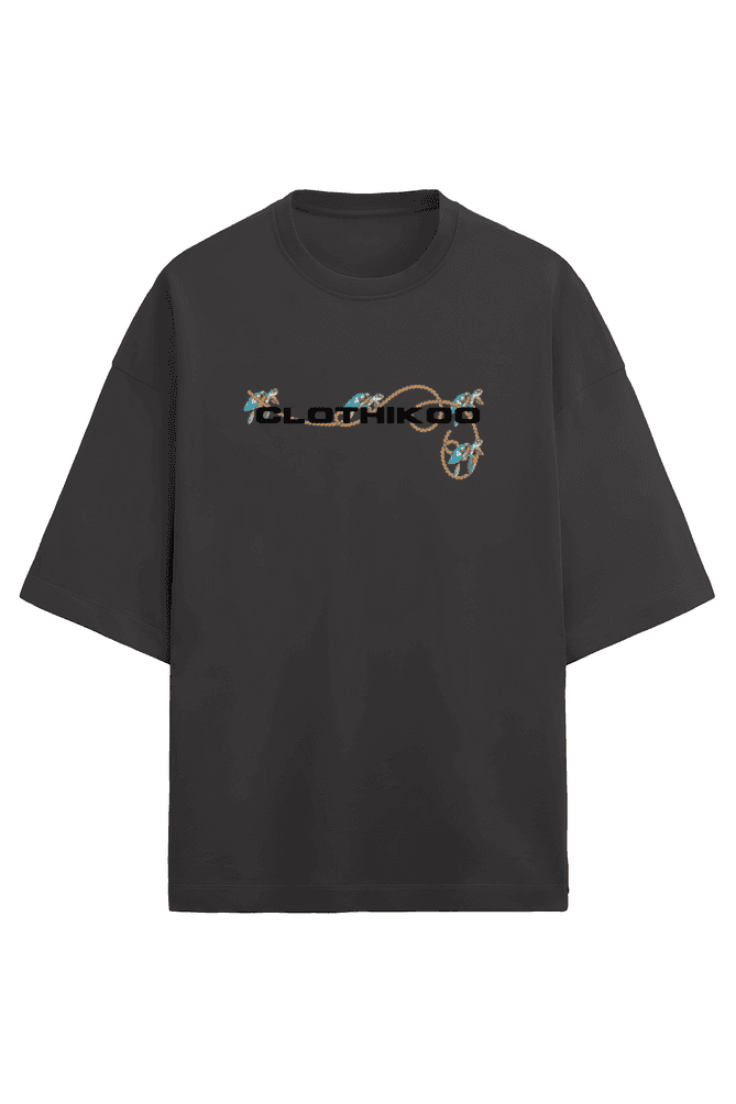 Clothikoo Oversized T-Shirt (Turtle Print, 100% Cotton, 240 GSM, Black Colour) view 2