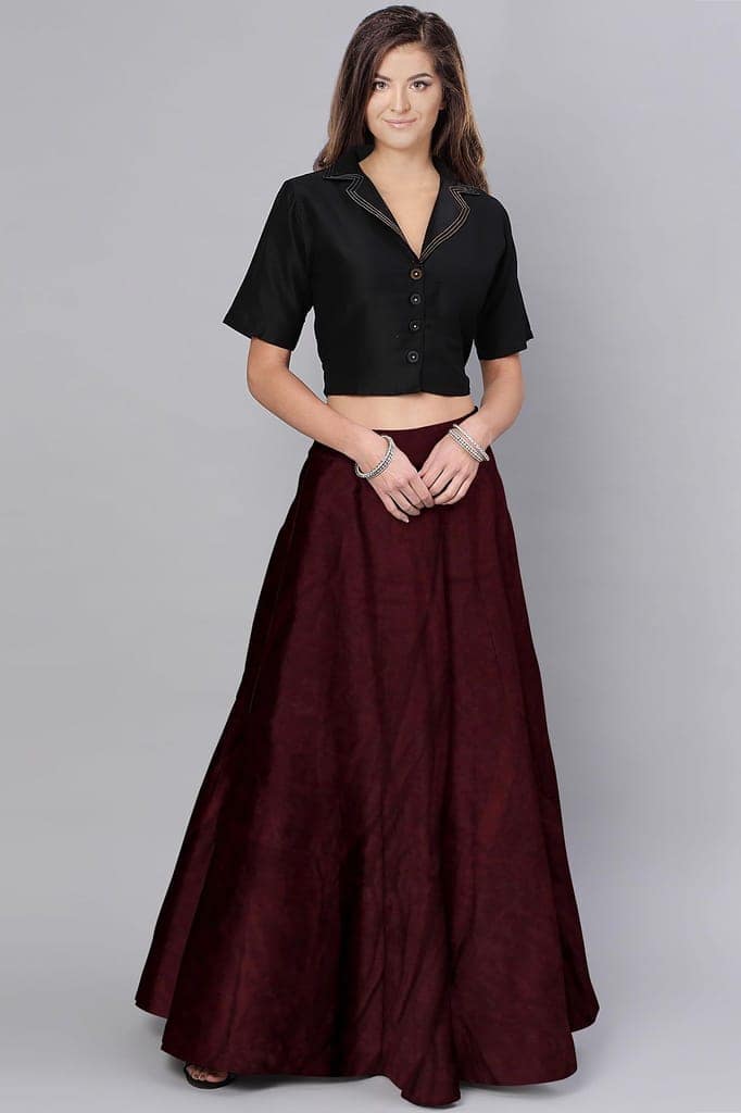 Garvi Gurjari (A Gujarat Govt Enterprise Women Handmade Plain Mashru Silk Long Skirt(GGCPMS13) Brown view 3