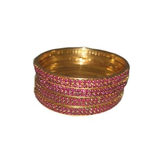 Gold Plated Pink Stone Studded Bangle Set of 4