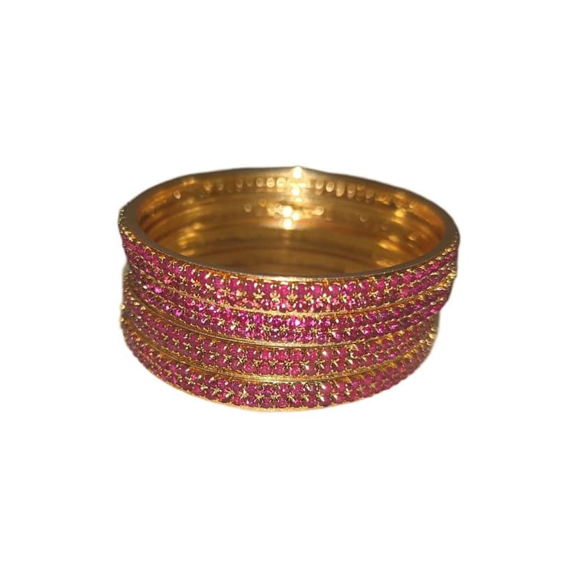Gold Plated Pink Stone Studded Bangle Set of 4
