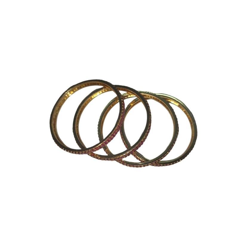 Gold Plated Pink Stone Studded Bangle Set of 4 view 2