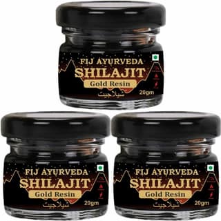 FIJ AYURVEDA Shilajit/Shilajit Gold Resin (Semi Liquid) with Ashwagandha, Black Musli & 24K (Gold | Shudh Shilajit | Supports Strength, Stamina & Energy - 20Gm (Pack of 3)