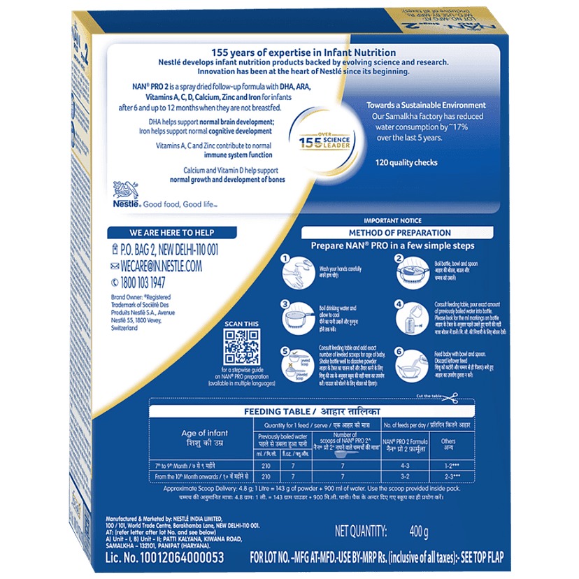 Nestle Nan Pro 2 Follow-Up Formula Powder - After 6 Months, Up To 12 Months, Stage 2, 400 G Bag-In-Box view 2