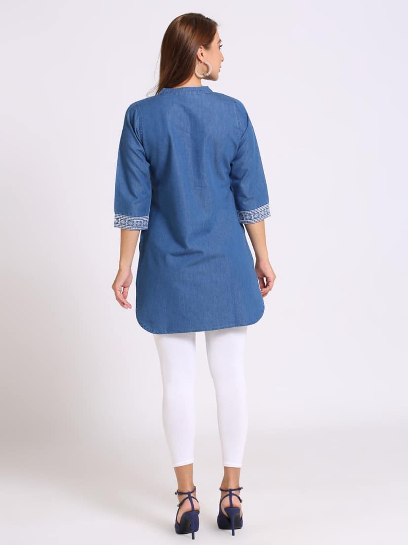 Denim Embroidered Kurti, Blue -5XL (Style -2472) view 2