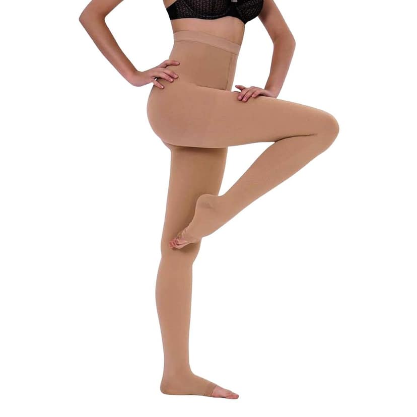 EZYFIT Imported 20-30 mmHg Compression Pantyhose for Women | Open Toe Medical Stockings | Waist High Graduated Support Tights for Varicose Veins, Edema, Swelling, Pregnancy | Unisex
