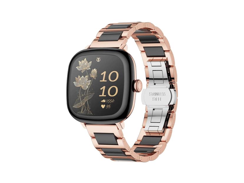 Titan AiRA 1.70" AMOLED Smart Watch for Women with Silicone Strap Stress Monitoring,1000 Nits, Functional Crown, AI Enabled - Black, Rose Gold + Ceramic